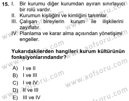 Kurumsal İletişim Dersi Ara Sınavı Deneme Sınav Soruları 15. Soru