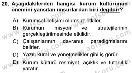Kurumsal İletişim Dersi 2019 - 2020 Yılı (Vize) Ara Sınav Soruları 20. Soru