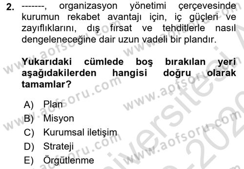 Kurumsal İletişim Dersi 2019 - 2020 Yılı (Final) Dönem Sonu Sınav Soruları 2. Soru