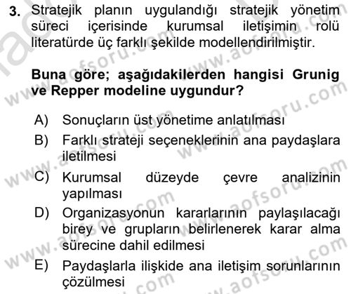 Kurumsal İletişim Dersi 2019 - 2020 Yılı (Final) Dönem Sonu Sınav Soruları 3. Soru