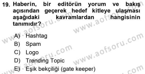Kurumsal İletişim Dersi 2020 - 2021 Yılı Yaz Okulu Sınav Soruları 19. Soru