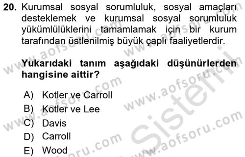 Kurumsal İletişim Dersi 2020 - 2021 Yılı Yaz Okulu Sınav Soruları 20. Soru