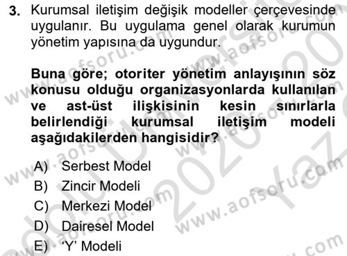 Kurumsal İletişim Dersi 2020 - 2021 Yılı Yaz Okulu Sınav Soruları 3. Soru