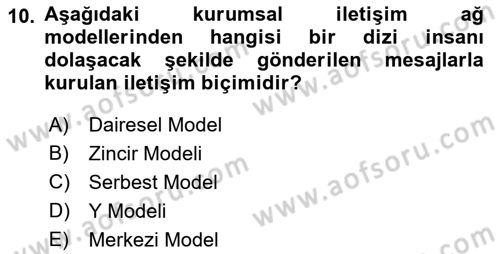 Kurumsal İletişim Dersi Ara Sınavı Deneme Sınav Soruları 10. Soru