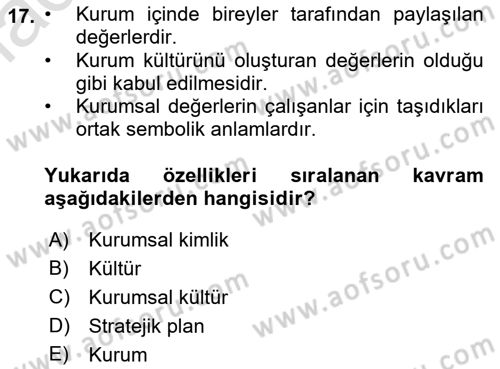 Kurumsal İletişim Dersi Ara Sınavı Deneme Sınav Soruları 17. Soru