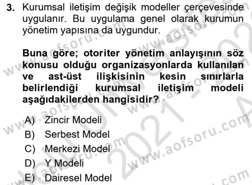 Kurumsal İletişim Dersi Ara Sınavı Deneme Sınav Soruları 3. Soru