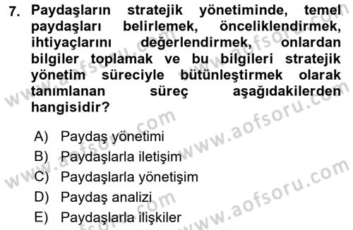 Kurumsal İletişim Dersi Ara Sınavı Deneme Sınav Soruları 7. Soru