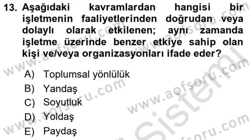 Kurumsal İletişim Dersi 2021 - 2022 Yılı (Final) Dönem Sonu Sınav Soruları 13. Soru