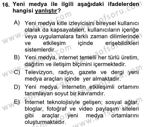 Kurumsal İletişim Dersi 2021 - 2022 Yılı (Final) Dönem Sonu Sınav Soruları 16. Soru