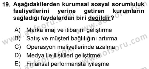 Kurumsal İletişim Dersi 2021 - 2022 Yılı (Final) Dönem Sonu Sınav Soruları 19. Soru
