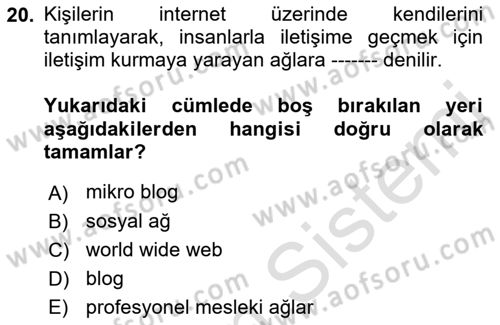 Kurumsal İletişim Dersi 2021 - 2022 Yılı (Final) Dönem Sonu Sınav Soruları 20. Soru