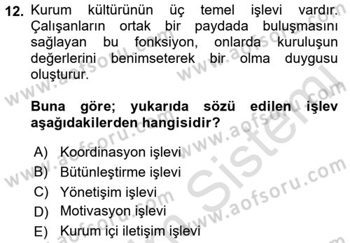 Kurumsal İletişim Dersi 2021 - 2022 Yılı Yaz Okulu Sınav Soruları 12. Soru