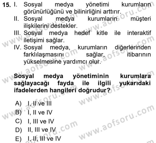 Kurumsal İletişim Dersi 2021 - 2022 Yılı Yaz Okulu Sınav Soruları 15. Soru