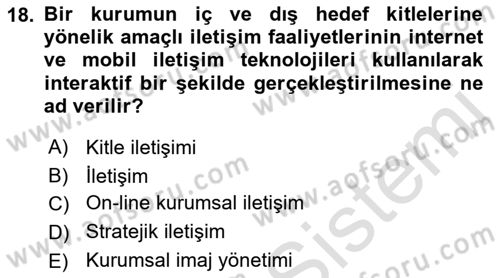 Kurumsal İletişim Dersi 2021 - 2022 Yılı Yaz Okulu Sınav Soruları 18. Soru