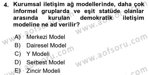 Kurumsal İletişim Dersi 2021 - 2022 Yılı Yaz Okulu Sınav Soruları 4. Soru