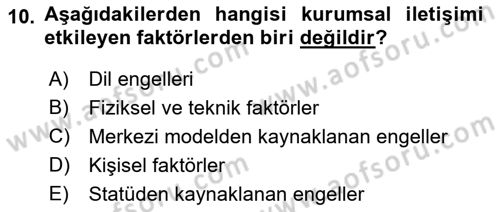 Kurumsal İletişim Dersi Ara Sınavı Deneme Sınav Soruları 10. Soru