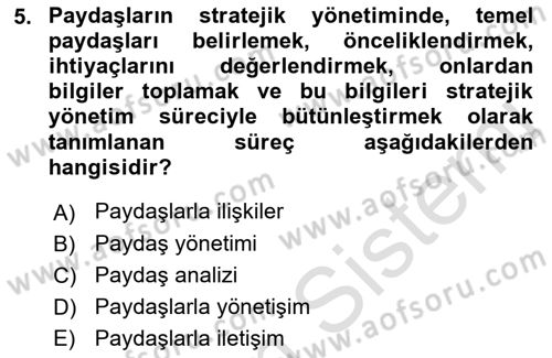 Kurumsal İletişim Dersi Ara Sınavı Deneme Sınav Soruları 5. Soru