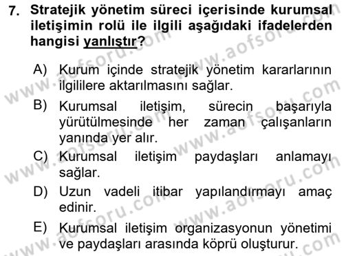 Kurumsal İletişim Dersi Ara Sınavı Deneme Sınav Soruları 7. Soru