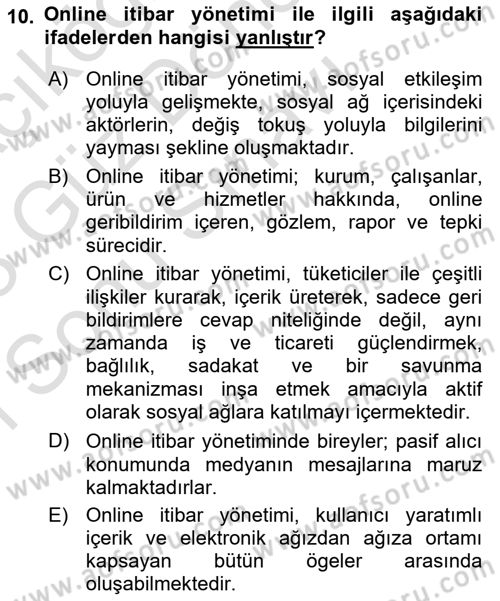 Kurumsal İletişim Dersi 2022 - 2023 Yılı (Final) Dönem Sonu Sınav Soruları 10. Soru