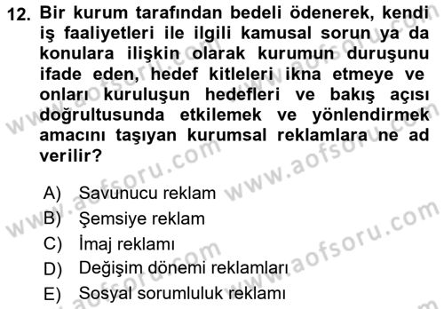 Kurumsal İletişim Dersi 2022 - 2023 Yılı (Final) Dönem Sonu Sınav Soruları 12. Soru