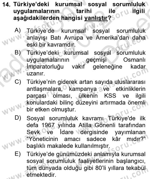 Kurumsal İletişim Dersi 2022 - 2023 Yılı (Final) Dönem Sonu Sınav Soruları 14. Soru