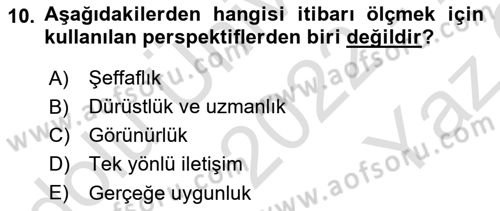 Kurumsal İletişim Dersi 2022 - 2023 Yılı Yaz Okulu Sınav Soruları 10. Soru