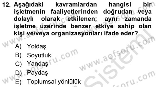 Kurumsal İletişim Dersi 2022 - 2023 Yılı Yaz Okulu Sınav Soruları 12. Soru