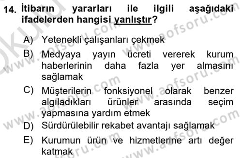 Kurumsal İletişim Dersi 2022 - 2023 Yılı Yaz Okulu Sınav Soruları 14. Soru