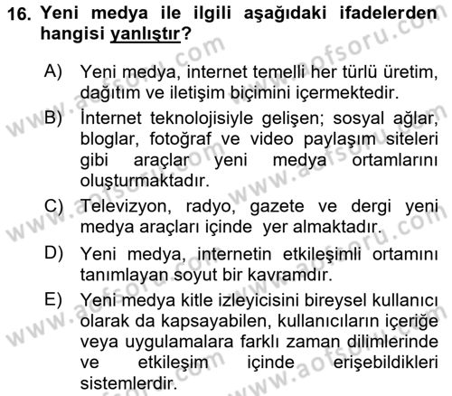 Kurumsal İletişim Dersi 2022 - 2023 Yılı Yaz Okulu Sınav Soruları 16. Soru