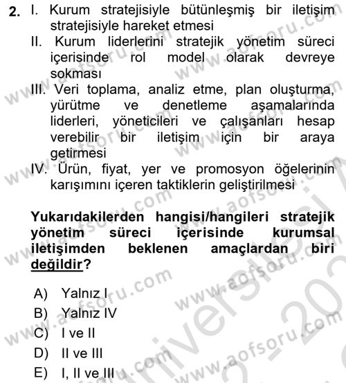 Kurumsal İletişim Dersi 2022 - 2023 Yılı Yaz Okulu Sınav Soruları 2. Soru