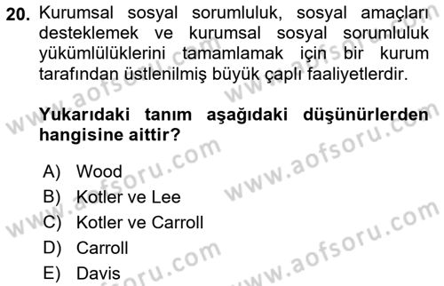 Kurumsal İletişim Dersi 2022 - 2023 Yılı Yaz Okulu Sınav Soruları 20. Soru