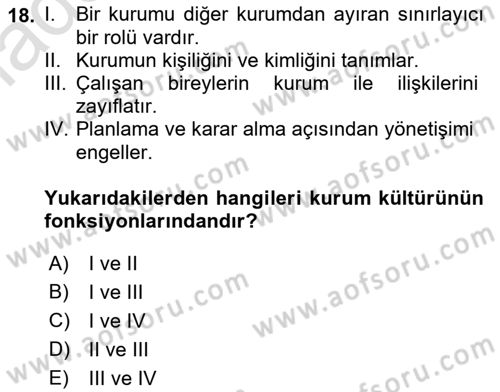 Kurumsal İletişim Dersi 2023 - 2024 Yılı (Vize) Ara Sınav Soruları 18. Soru