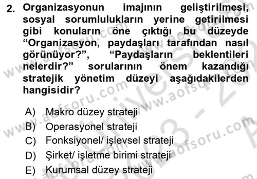 Kurumsal İletişim Dersi Ara Sınavı Deneme Sınav Soruları 2. Soru