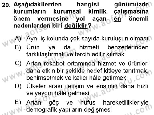 Kurumsal İletişim Dersi Ara Sınavı Deneme Sınav Soruları 20. Soru