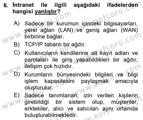 Kurumsal İletişim Dersi Ara Sınavı Deneme Sınav Soruları 6. Soru