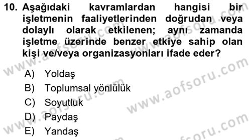 Kurumsal İletişim Dersi 2023 - 2024 Yılı (Final) Dönem Sonu Sınav Soruları 10. Soru