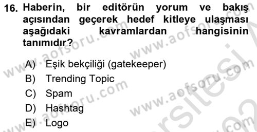 Kurumsal İletişim Dersi 2023 - 2024 Yılı (Final) Dönem Sonu Sınav Soruları 16. Soru