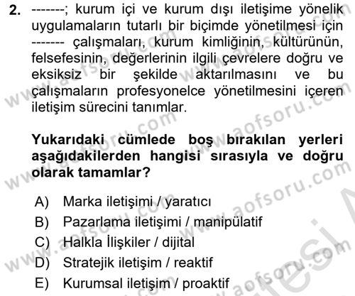 Kurumsal İletişim Dersi 2023 - 2024 Yılı (Final) Dönem Sonu Sınav Soruları 2. Soru
