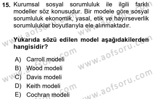 Kurumsal İletişim Dersi 2023 - 2024 Yılı Yaz Okulu Sınav Soruları 15. Soru