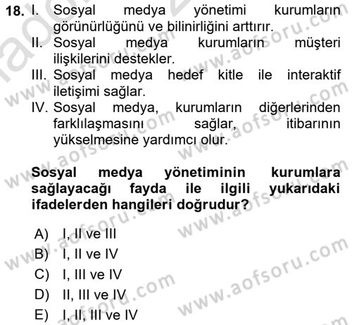 Kurumsal İletişim Dersi 2023 - 2024 Yılı Yaz Okulu Sınav Soruları 18. Soru