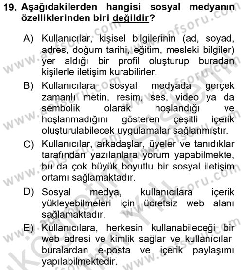 Kurumsal İletişim Dersi 2023 - 2024 Yılı Yaz Okulu Sınav Soruları 19. Soru