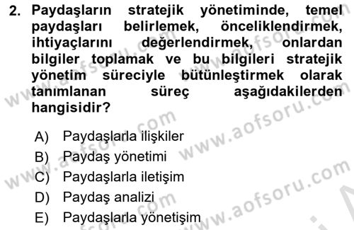 Kurumsal İletişim Dersi 2023 - 2024 Yılı Yaz Okulu Sınav Soruları 2. Soru