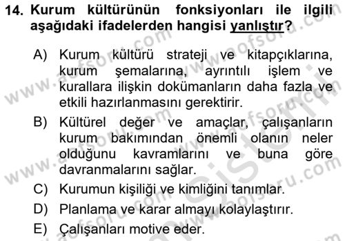 Kurumsal İletişim Dersi Ara Sınavı Deneme Sınav Soruları 14. Soru