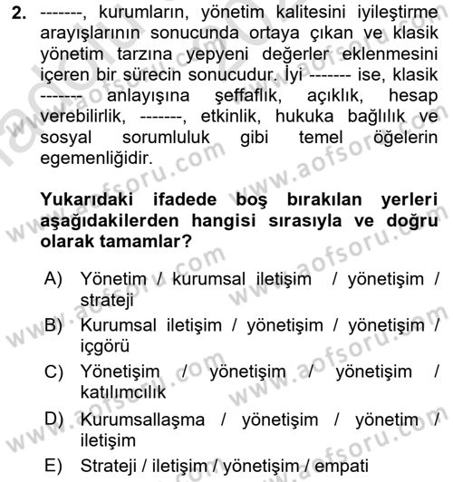 Kurumsal İletişim Dersi Ara Sınavı Deneme Sınav Soruları 2. Soru