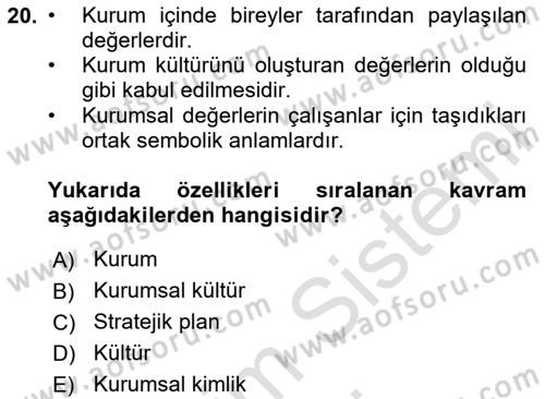 Kurumsal İletişim Dersi Ara Sınavı Deneme Sınav Soruları 20. Soru