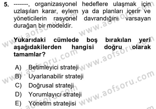 Kurumsal İletişim Dersi Ara Sınavı Deneme Sınav Soruları 5. Soru