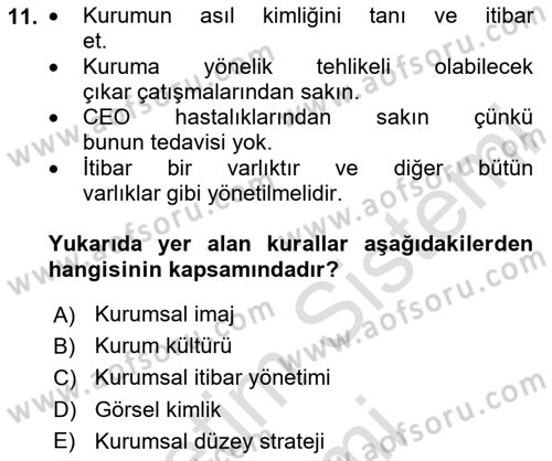 Kurumsal İletişim Dersi 2024 - 2025 Yılı (Final) Dönem Sonu Sınav Soruları 11. Soru
