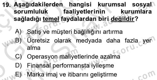 Kurumsal İletişim Dersi 2024 - 2025 Yılı (Final) Dönem Sonu Sınav Soruları 19. Soru