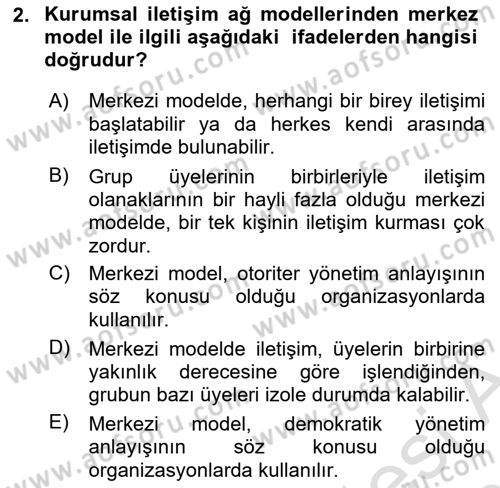 Kurumsal İletişim Dersi 2025 - 2026 Yılı (Vize) Ara Sınav Soruları 2. Soru