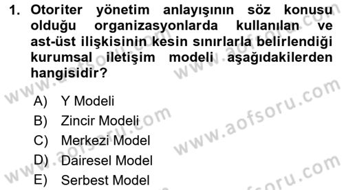 Kurumsal İletişim Dersi 2025 - 2026 Yılı (Final) Dönem Sonu Sınav Soruları 1. Soru